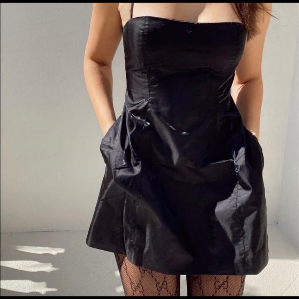 DANIELLE BERNSTEIN Black Strapless Pocket Mini Dress
